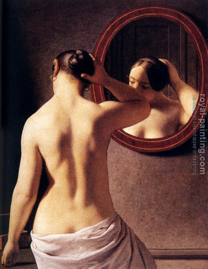 Christoffer Wilhelm Eckersberg : Woman Standing In Front Of A Mirror